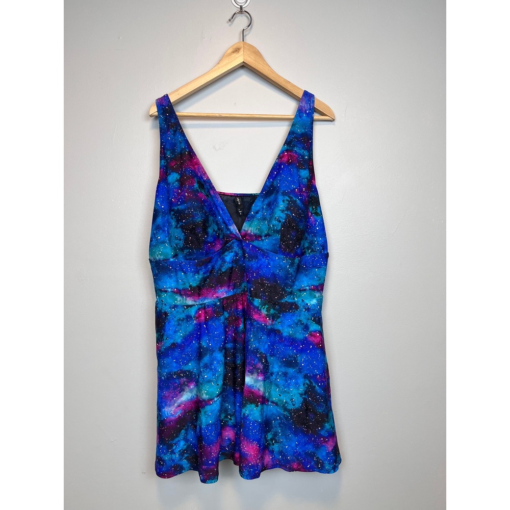 Torrid Galaxy Nebula Print Swim Dress Plus Size 4 4X Blue Purple One Piece Swim